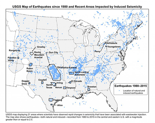 USGS earthquake map, eastern U.S.